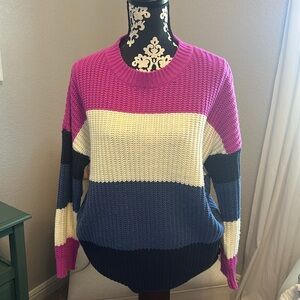 Color Block Sweater - Navy, medium blue, cream and hot pink 🤩 Size M/L